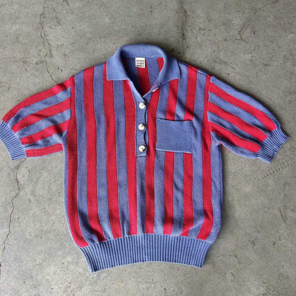 Warm Hugs Only Women’s Striped Red and Purple Blue Polo Sweater OS Never Warn